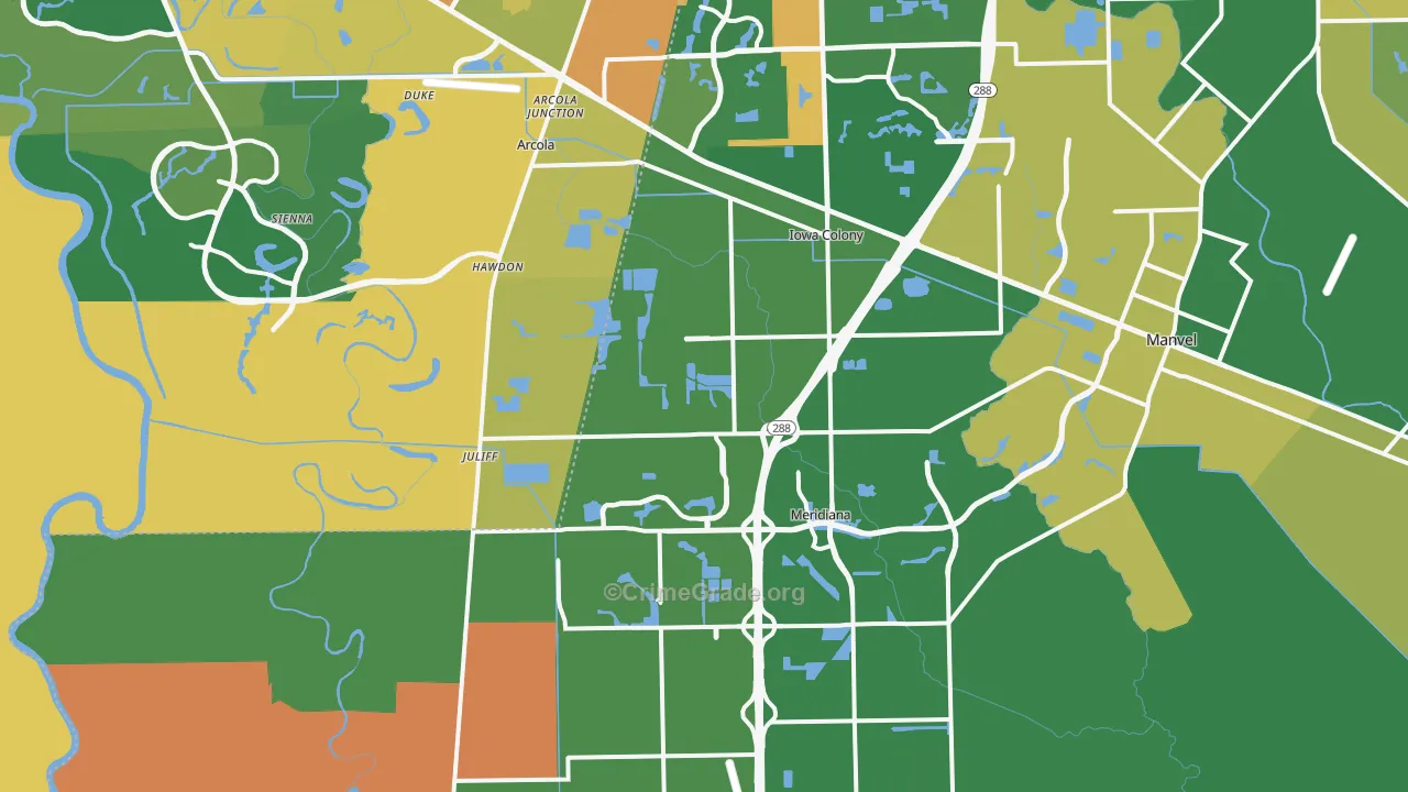 Rosharon, TX Map of Assault Rates