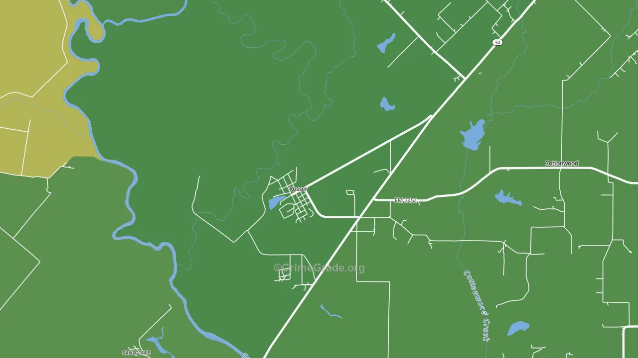 Rosser, TX Map of Assault Rates