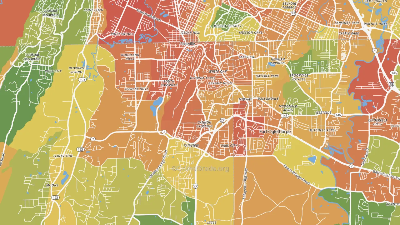 Rossville, GA Map of Assault Rates