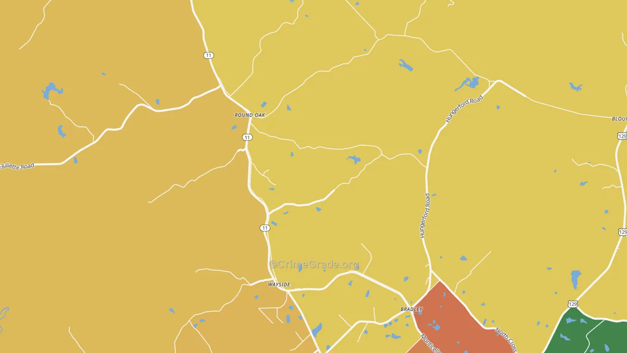 Round Oak, GA Map of Assault Rates