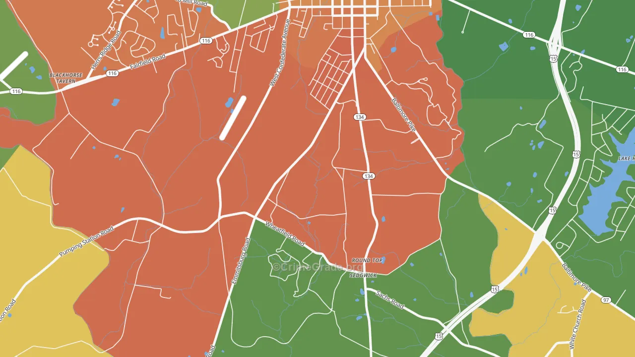 Round Top, PA Map of Assault Rates