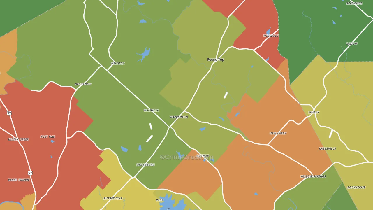 Round Top, TX Map of Assault Rates