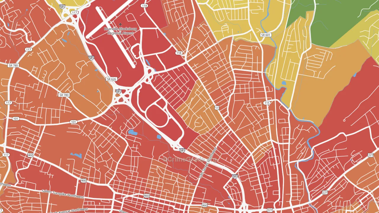 Roundhill, Roanoke, VA Map of Assault Rates