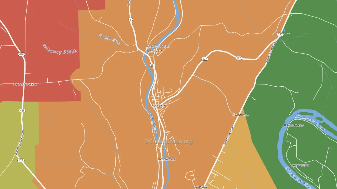 Rouseville, PA Map of Assault Rates