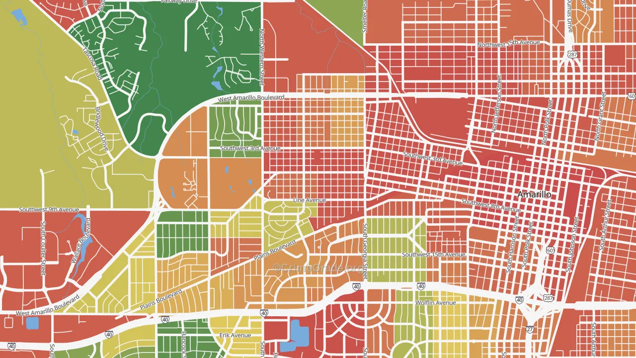 Route 66 Historic District, Amarillo, TX Map of Assault Rates