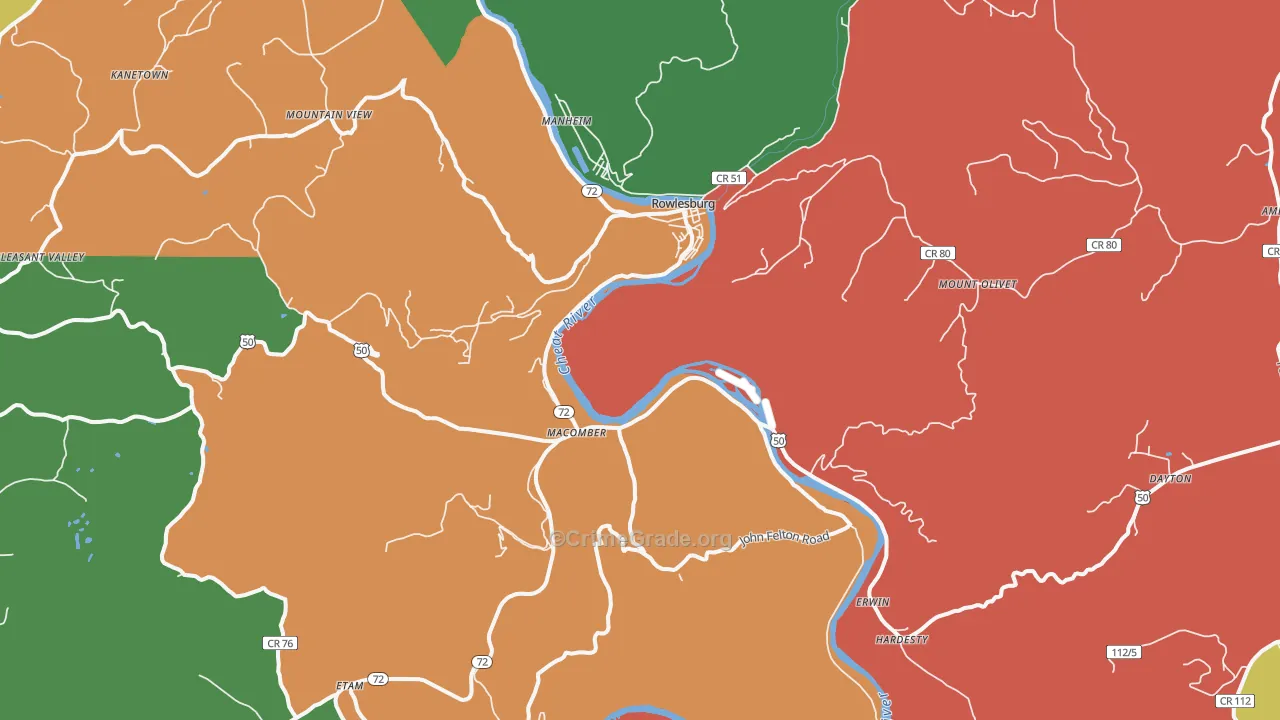 Rowlesburg, WV Map of Assault Rates