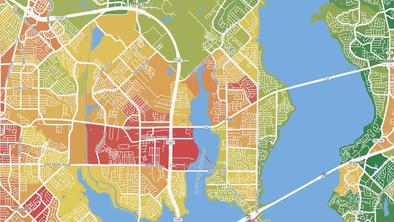 Rowlett, TX Map of Assault Rates
