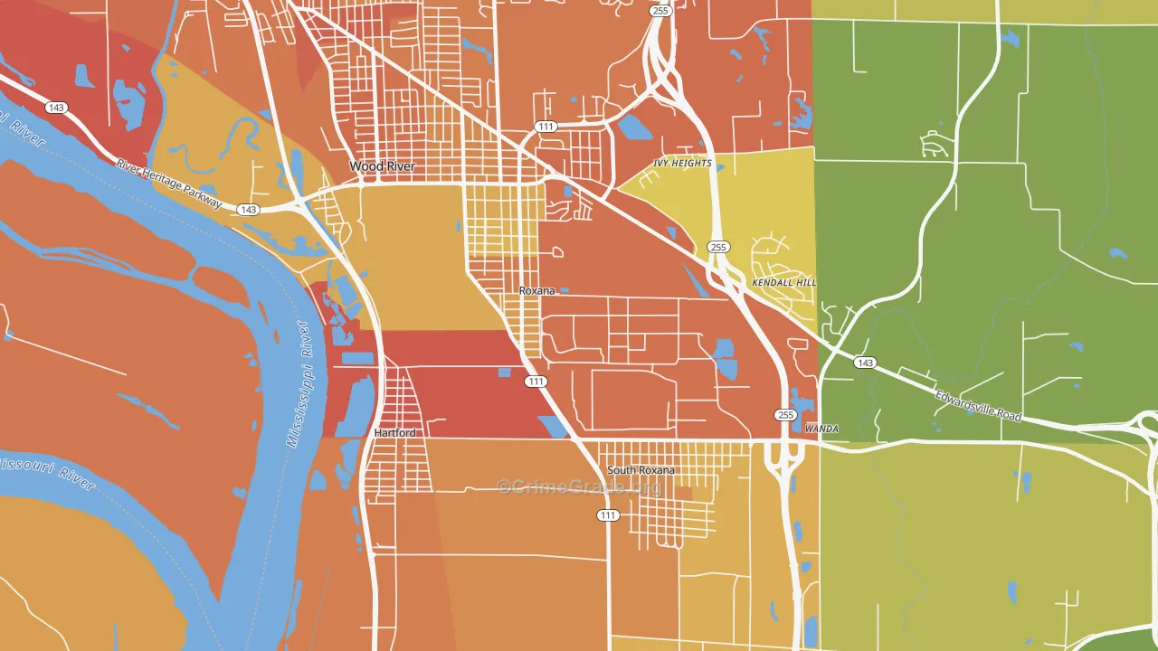 Roxana, IL Map of Assault Rates