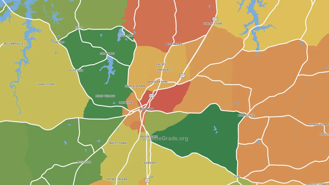 Roxboro, NC Map of Assault Rates