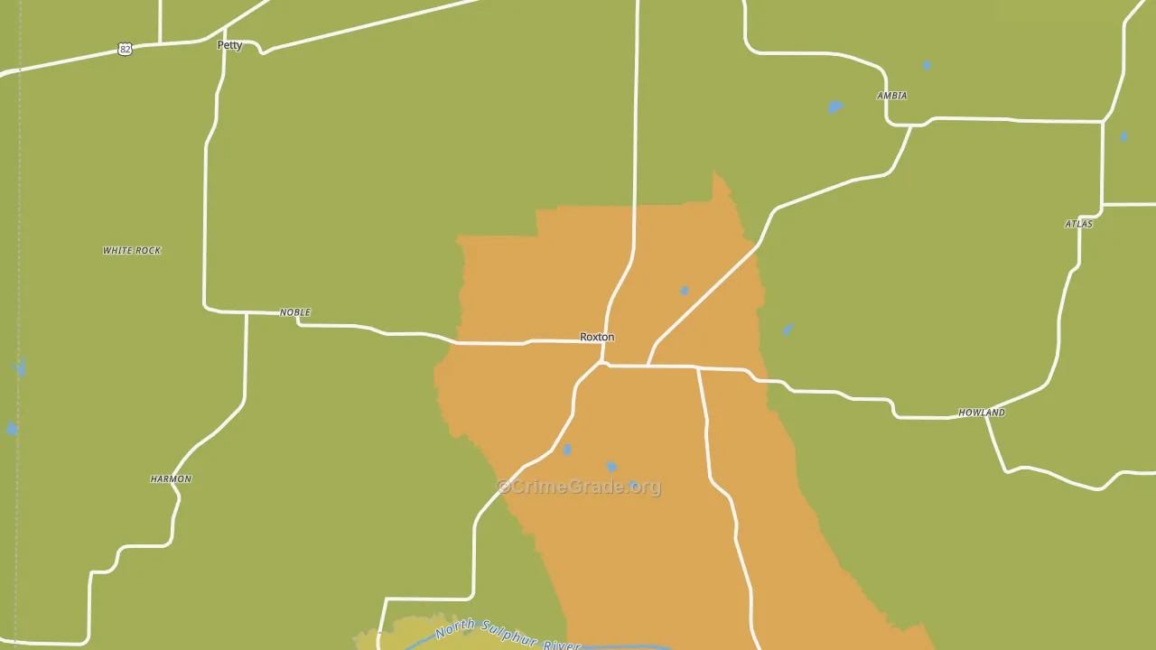 Roxton, TX Map of Assault Rates