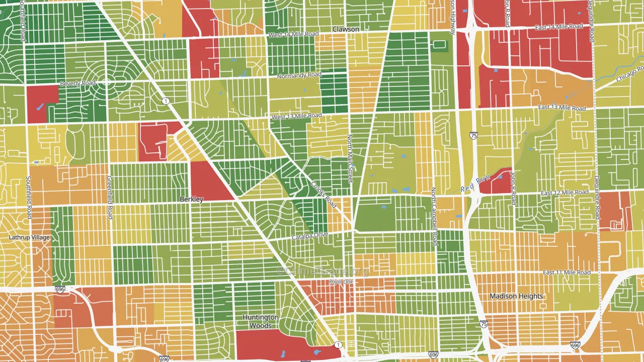 Royal Oak, MI Map of Assault Rates