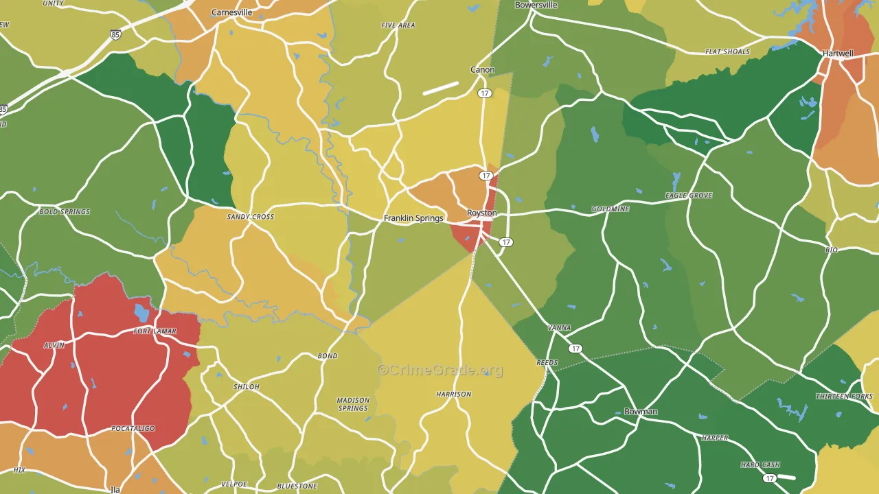 Royston, GA Map of Assault Rates