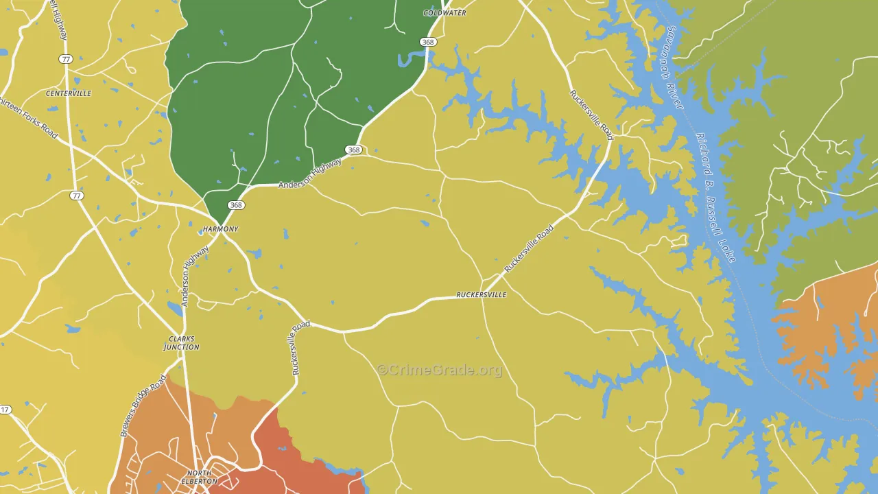 Ruckersville, GA Map of Assault Rates