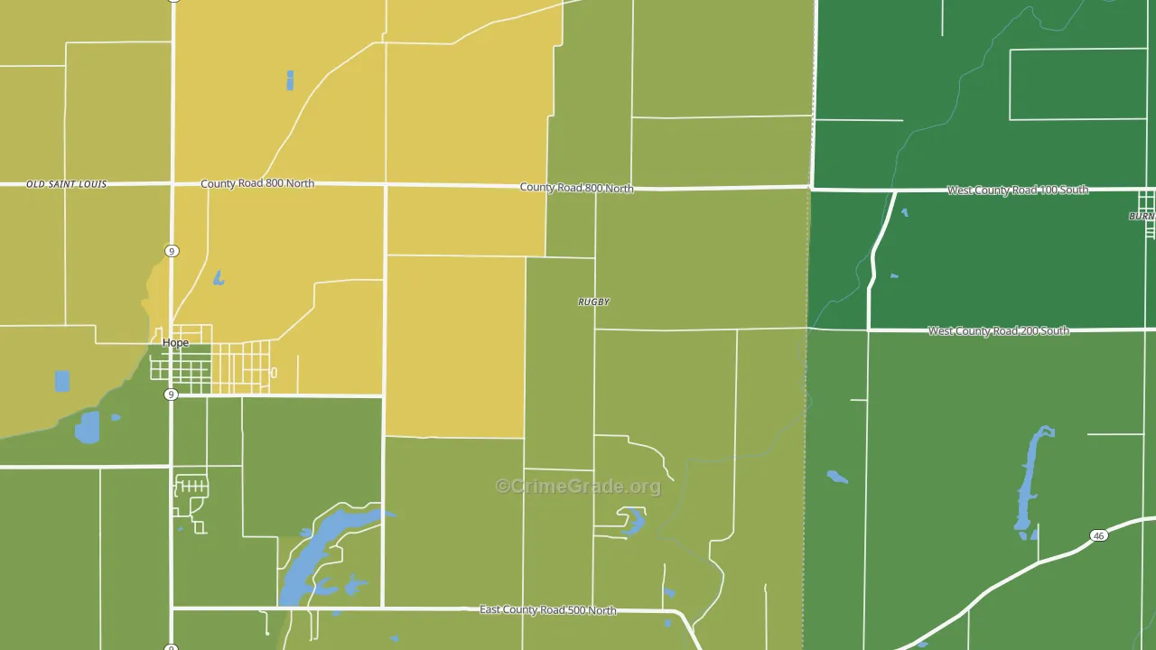 Rugby, IN Map of Assault Rates