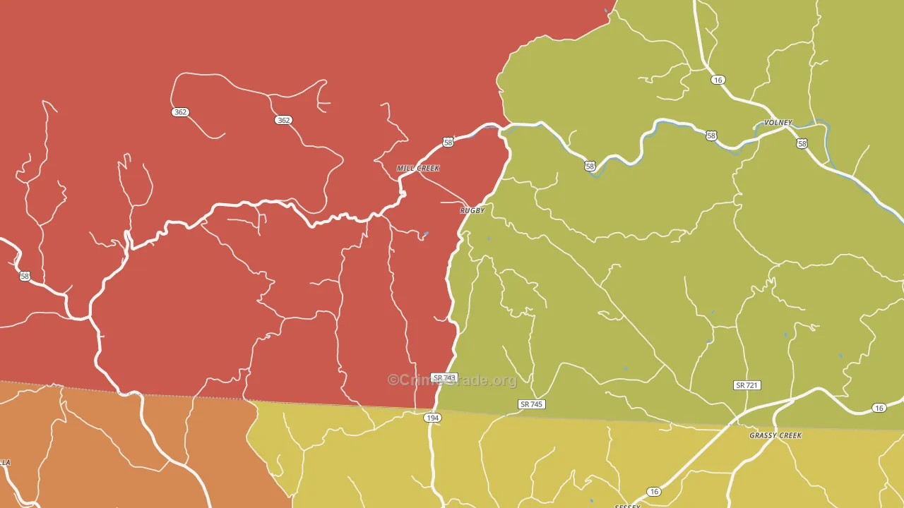 Rugby, VA Map of Assault Rates