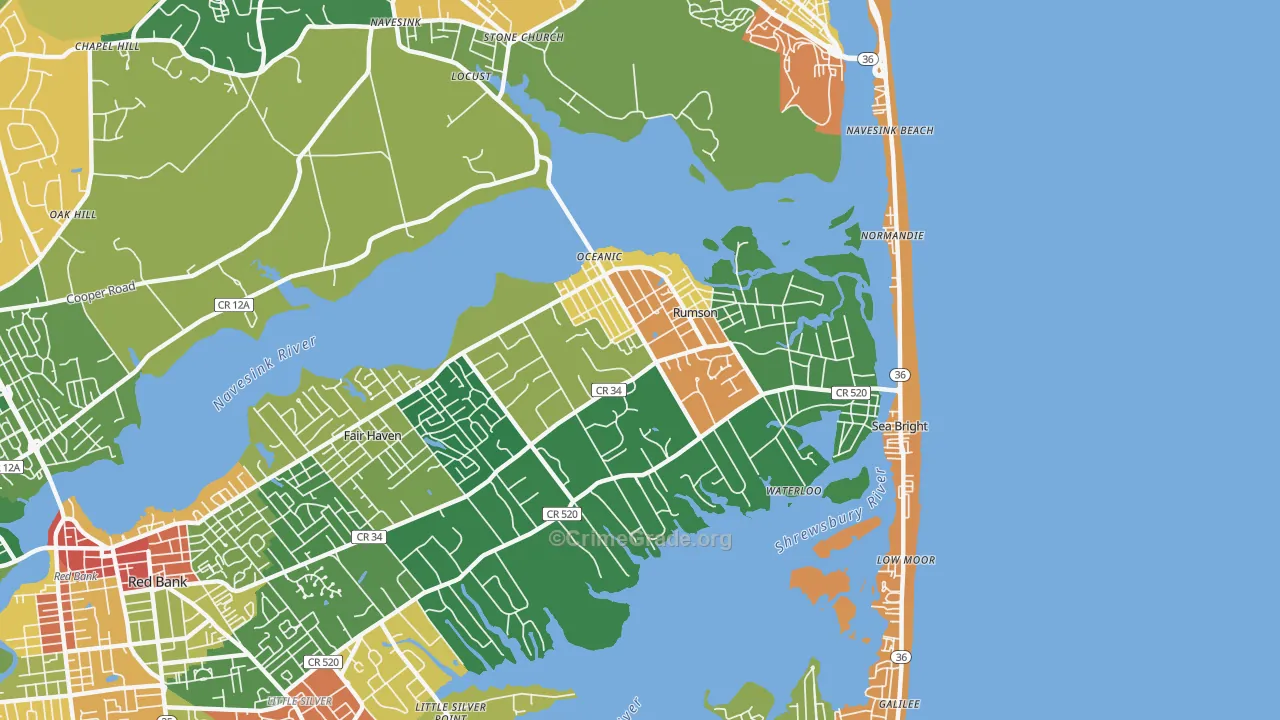 Rumson, NJ Map of Assault Rates
