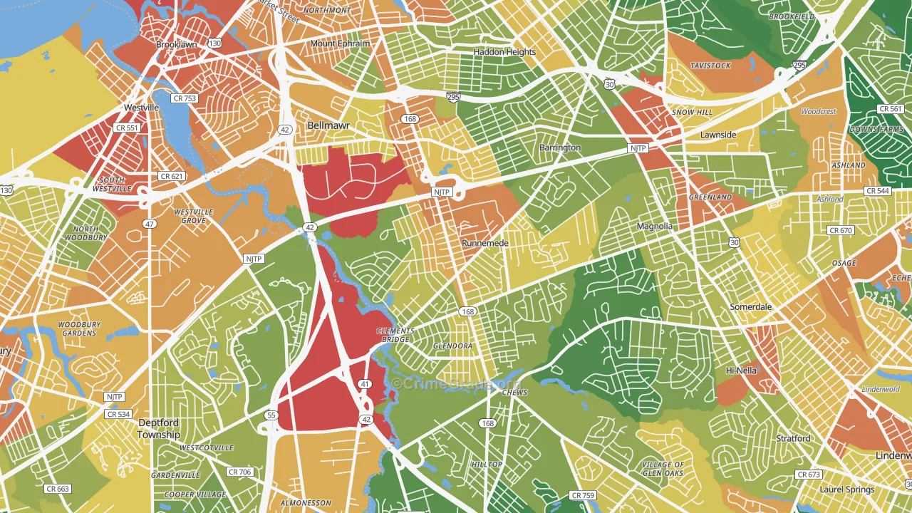 Runnemede, NJ Map of Assault Rates