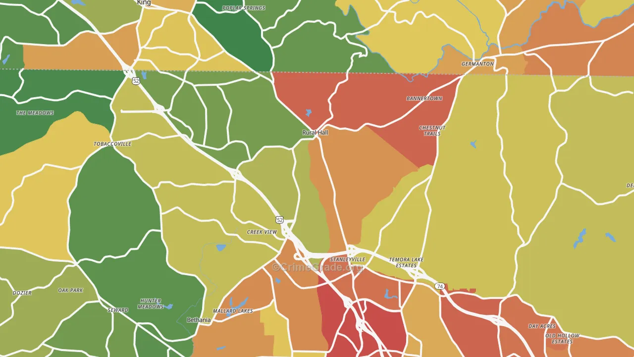 Rural Hall, NC Map of Assault Rates