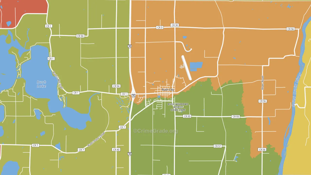 Rush City, MN Map of Assault Rates