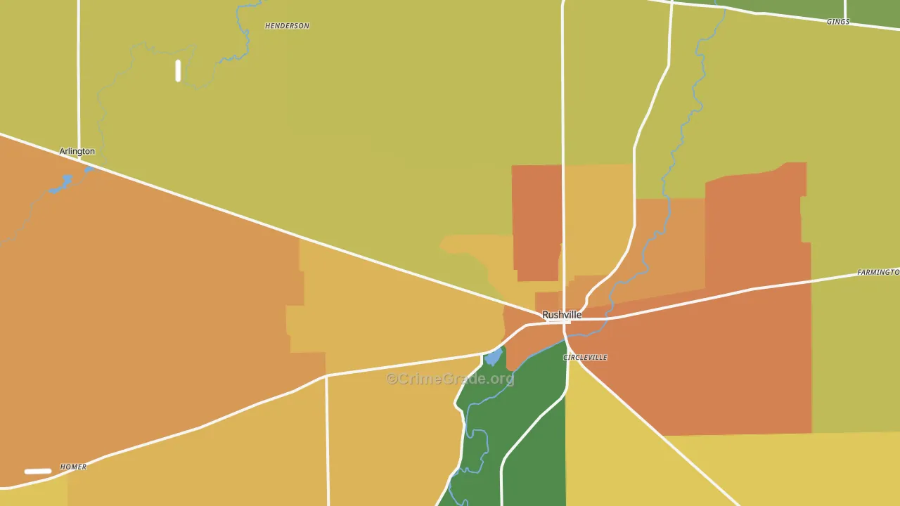 Rush County, IN Map of Assault Rates