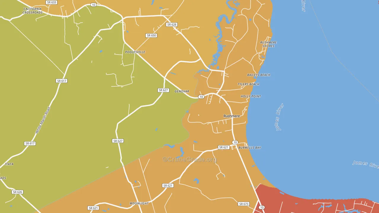 Rushmere, VA Map of Assault Rates