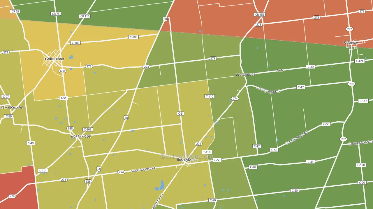 Rushsylvania, OH Map of Assault Rates