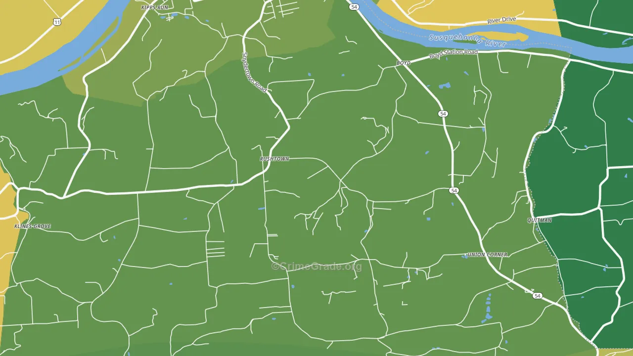 Rushtown, PA Map of Assault Rates
