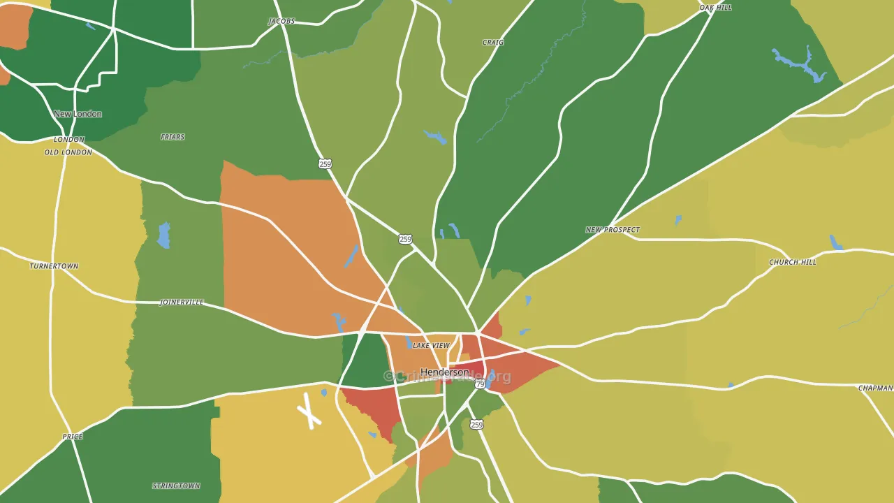 Rusk County, TX Map of Assault Rates