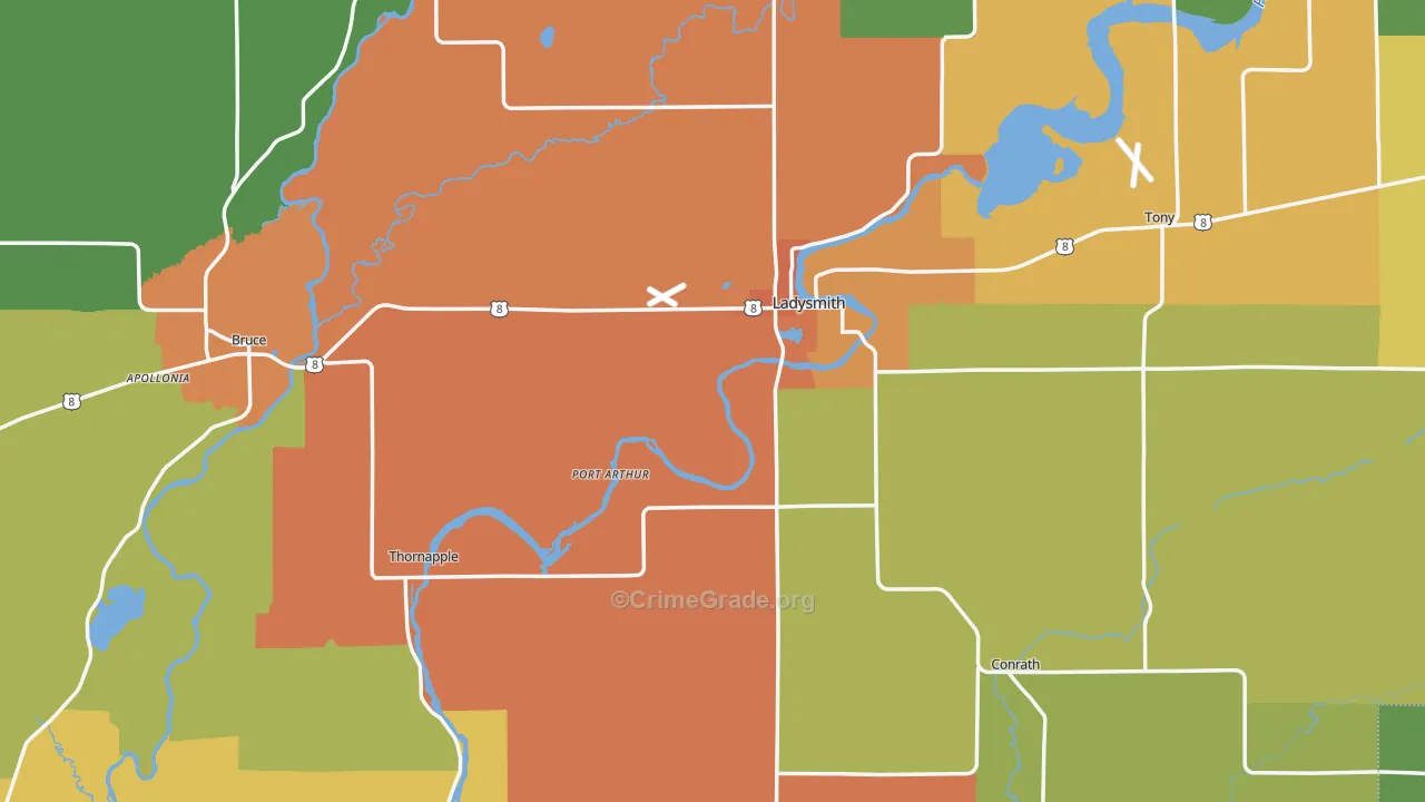Rusk County, WI Map of Assault Rates