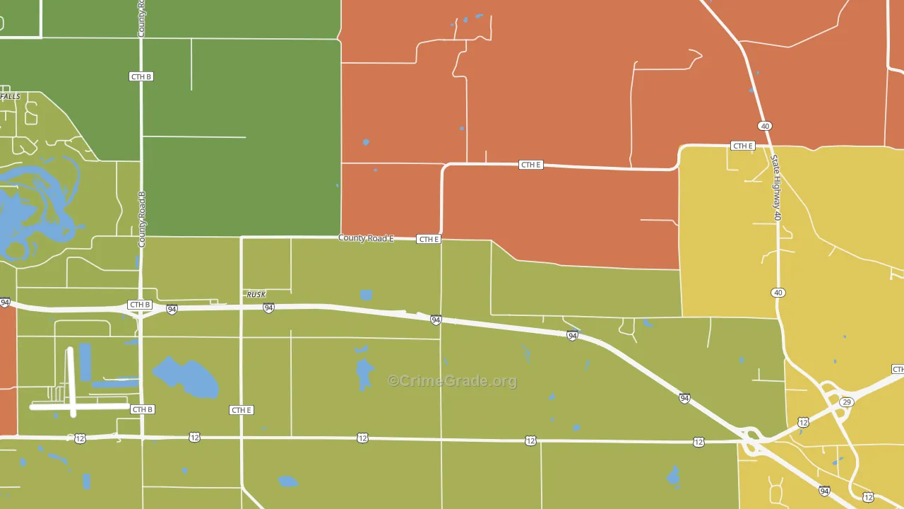 Rusk, WI Map of Assault Rates