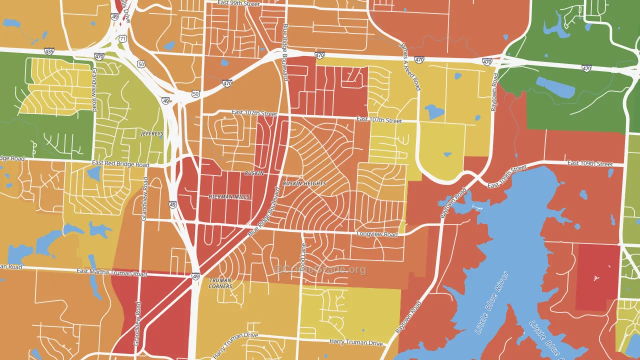 Ruskin Heights, Kansas City, MO Map of Assault Rates