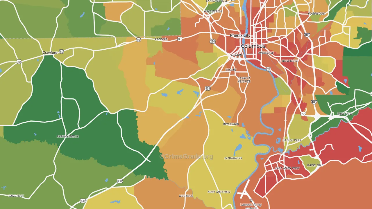Russell County, AL Map of Assault Rates