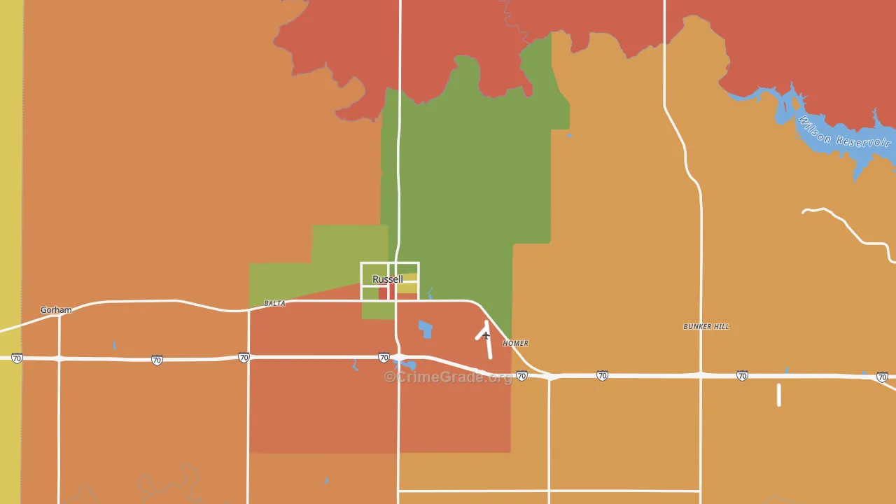 Russell County, KS Map of Assault Rates