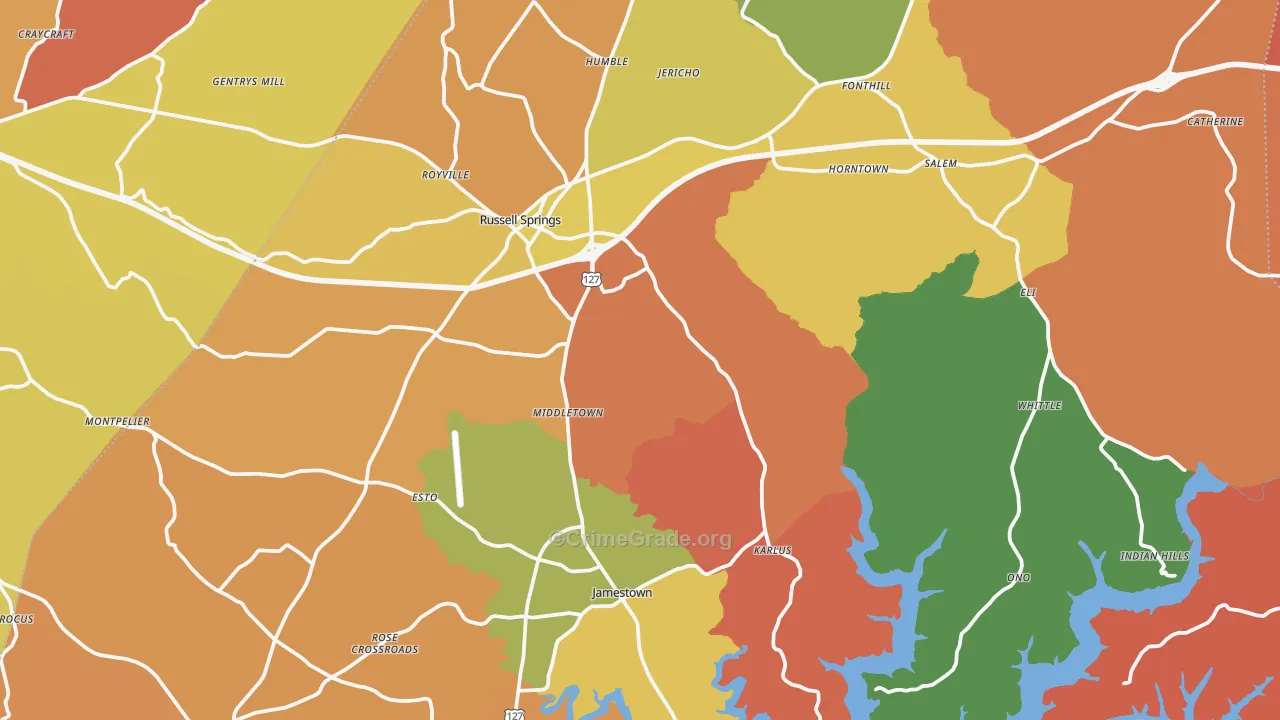 Russell County, KY Map of Assault Rates