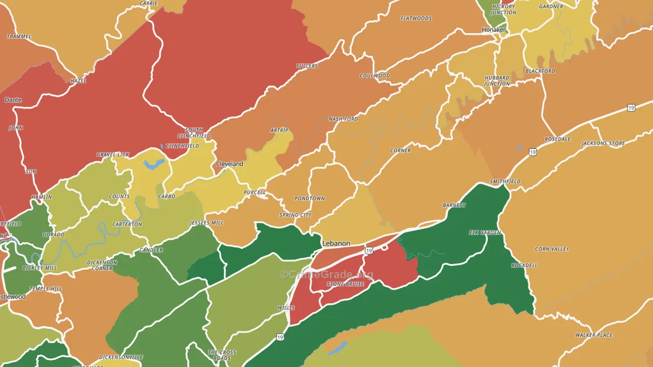 Russell County, VA Map of Assault Rates