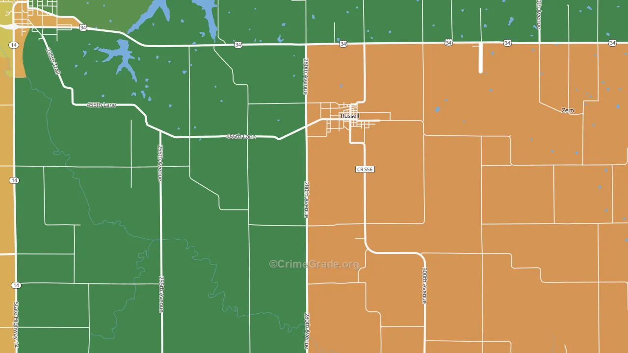 Russell, IA Map of Assault Rates