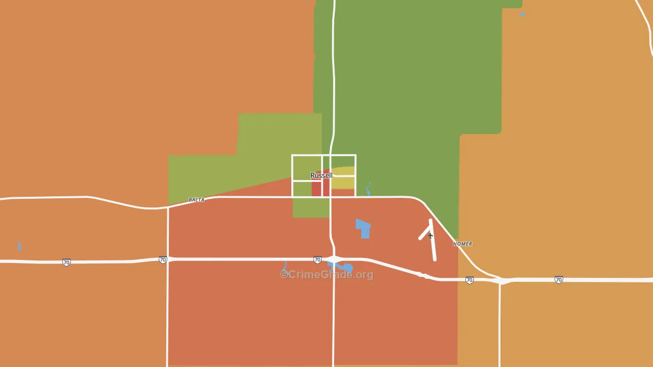 Russell, KS Map of Assault Rates