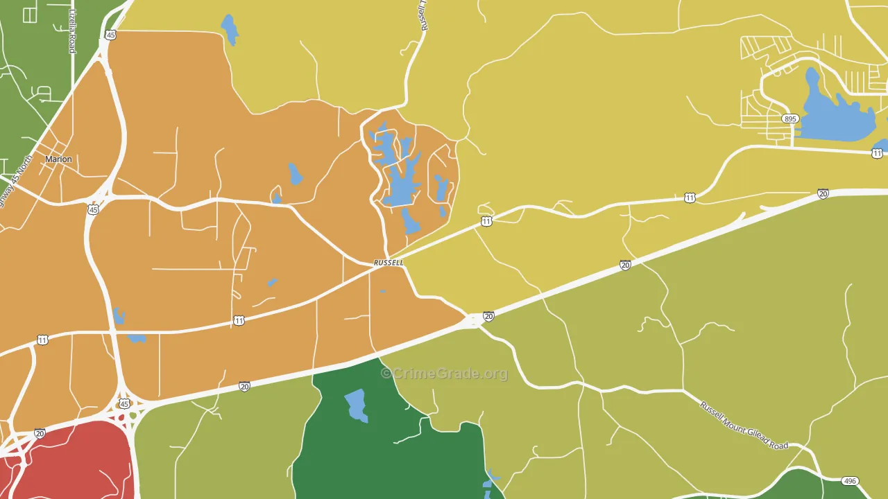Russell, MS Map of Assault Rates
