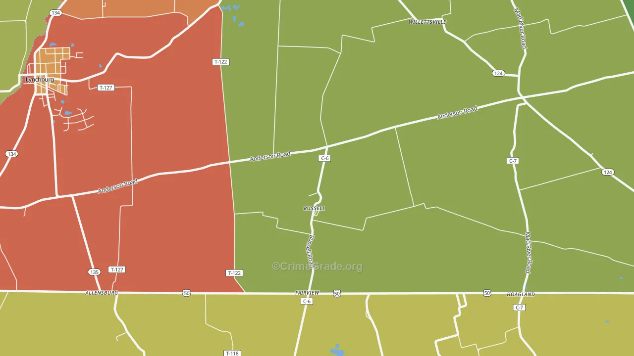 Russell, OH Map of Assault Rates