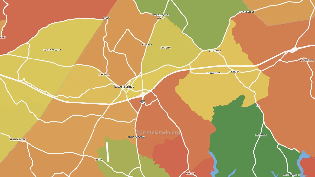 Russell Springs, KY Map of Assault Rates