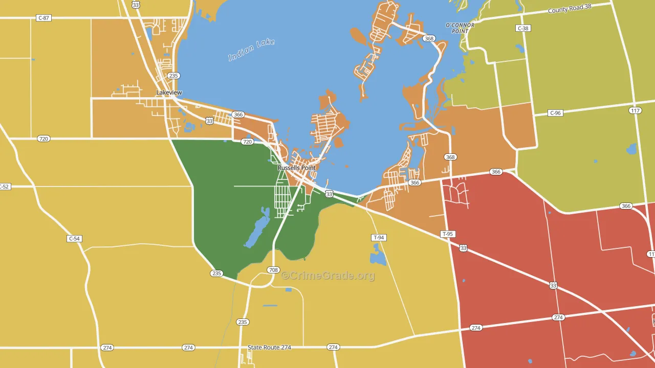 Russells Point, OH Map of Assault Rates