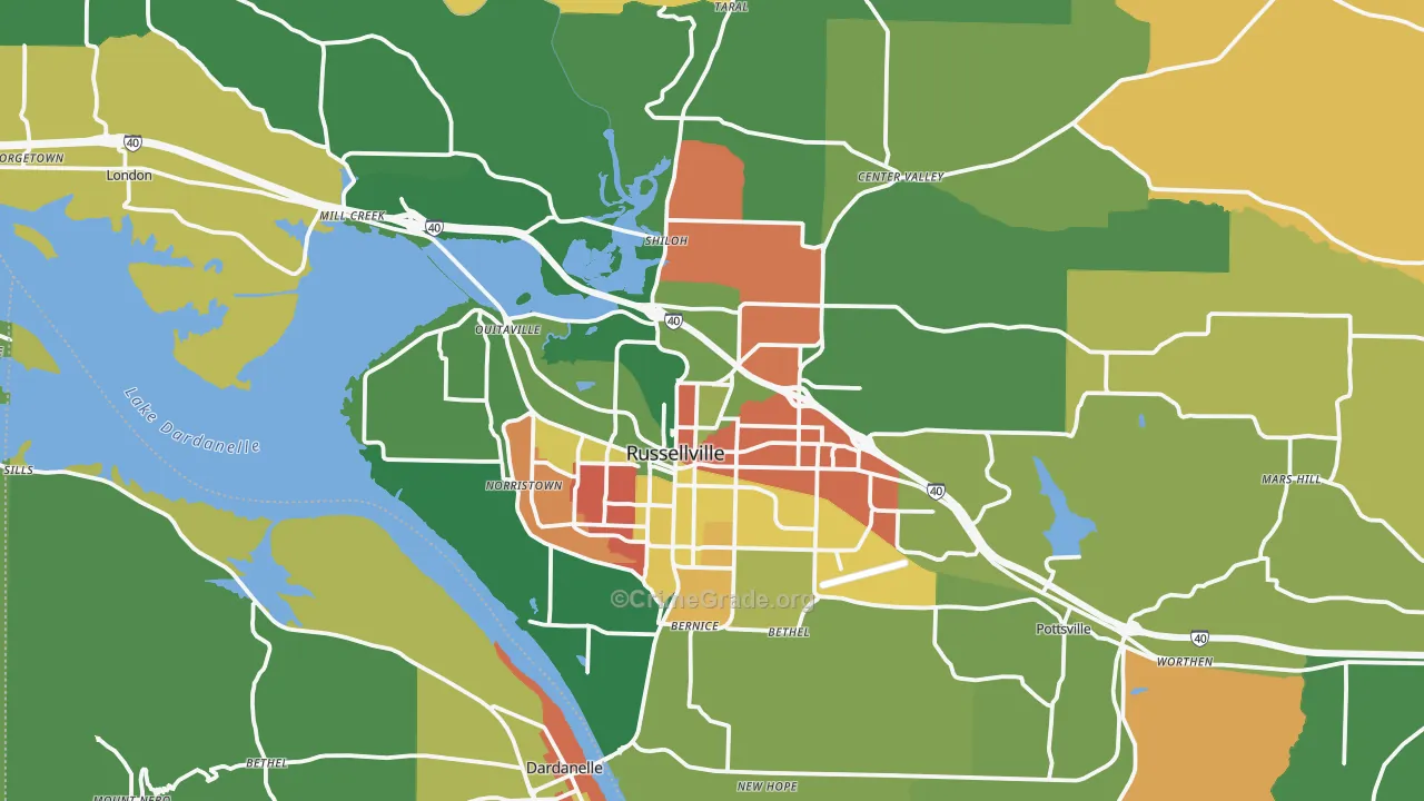 Russellville, AR Map of Assault Rates