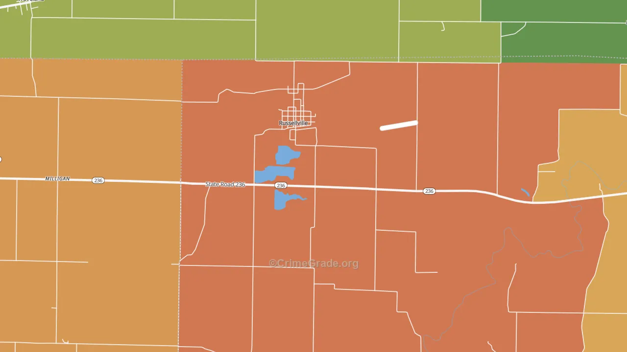 Russellville, IN Map of Assault Rates