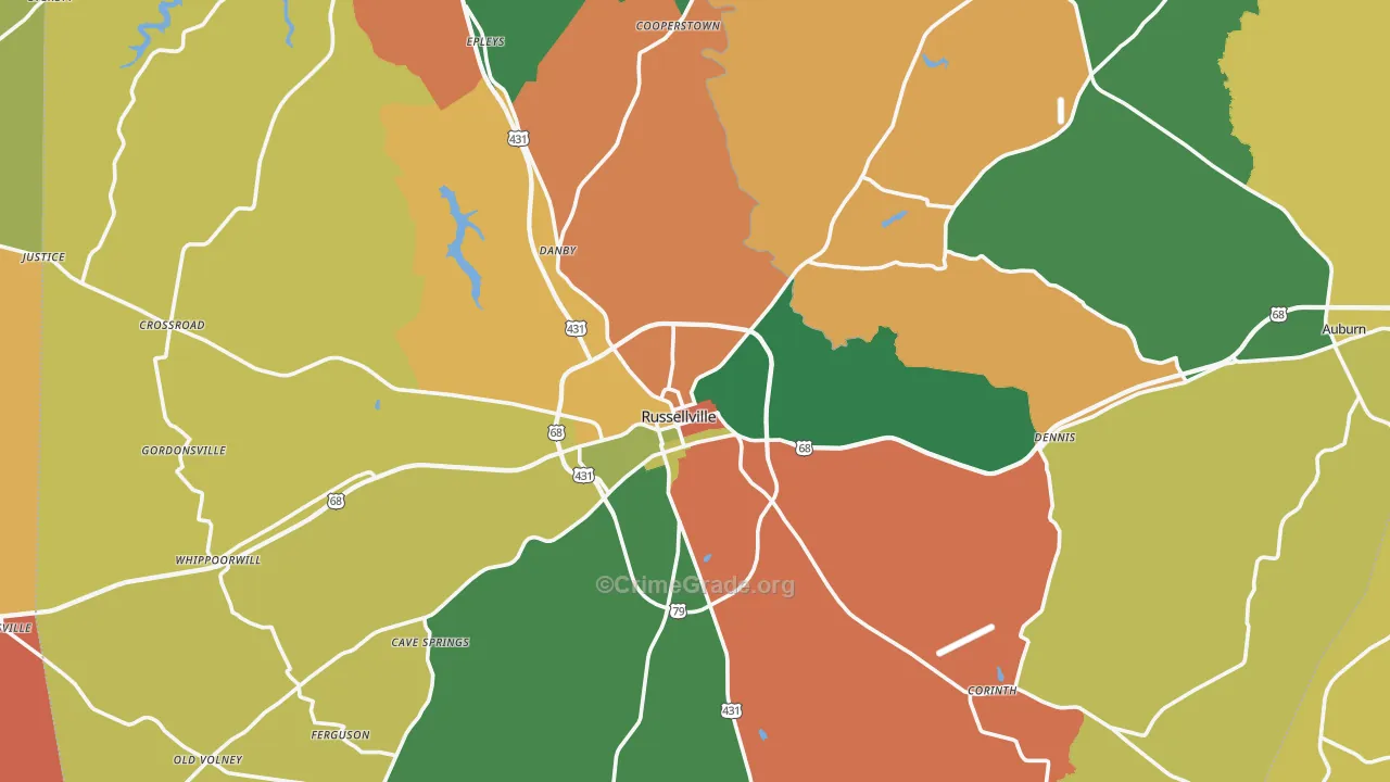 Russellville, KY Map of Assault Rates