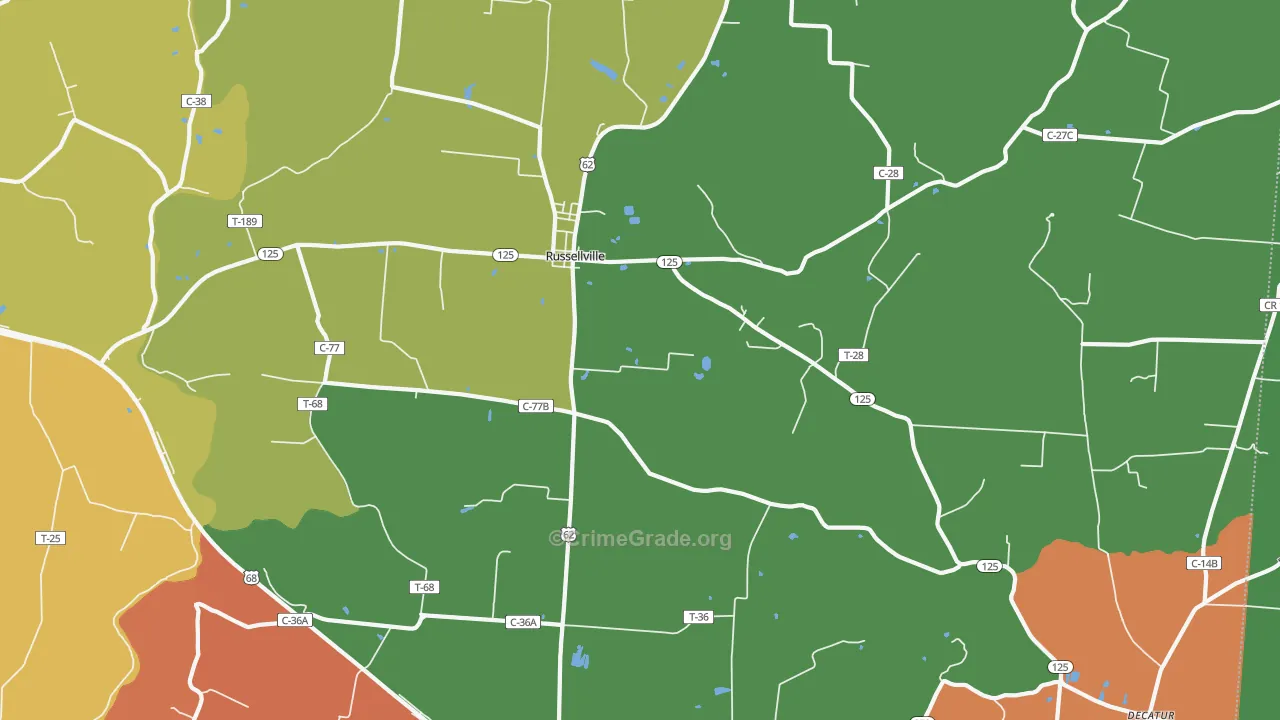 Russellville, OH Map of Assault Rates