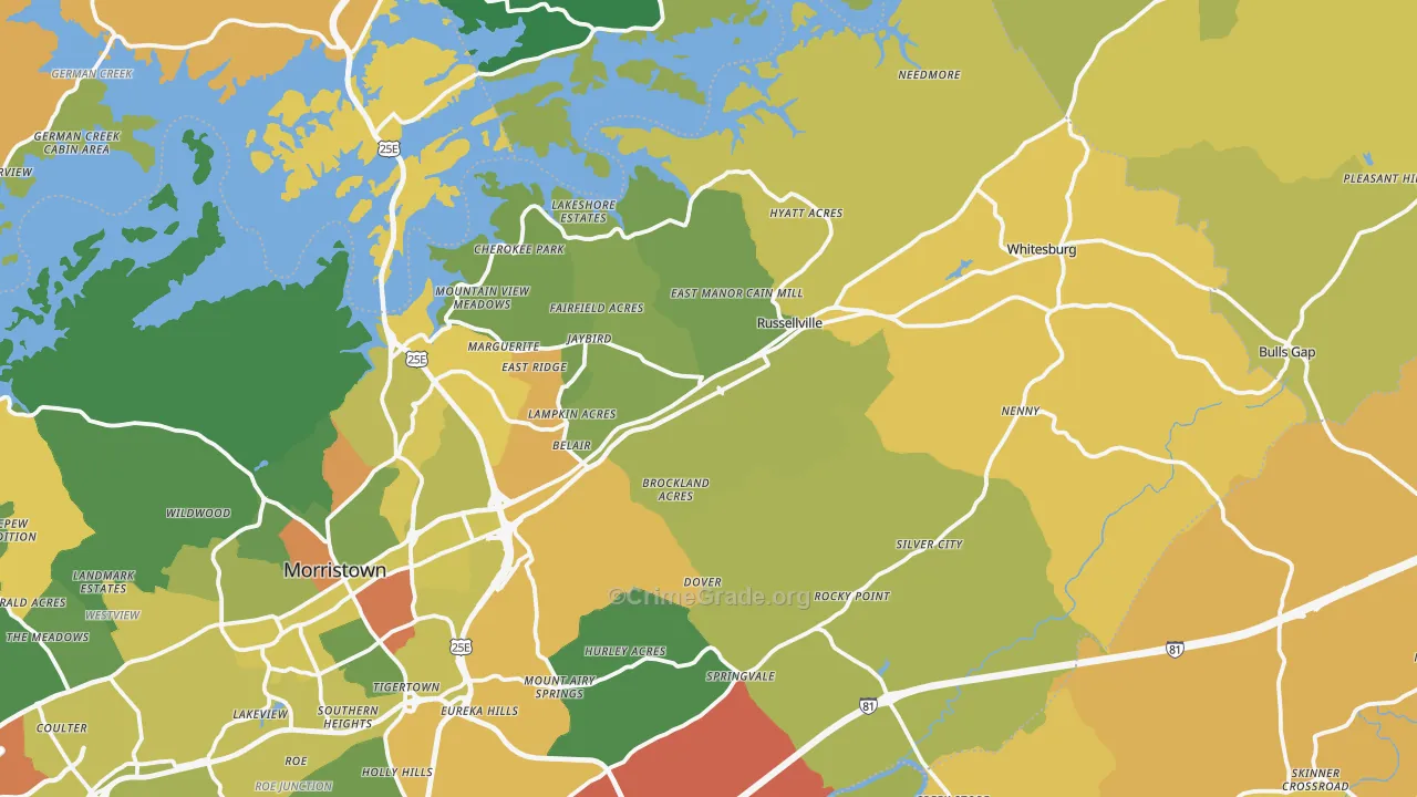 Russellville, TN Map of Assault Rates
