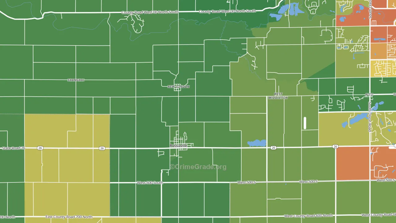 Russiaville, IN Map of Assault Rates