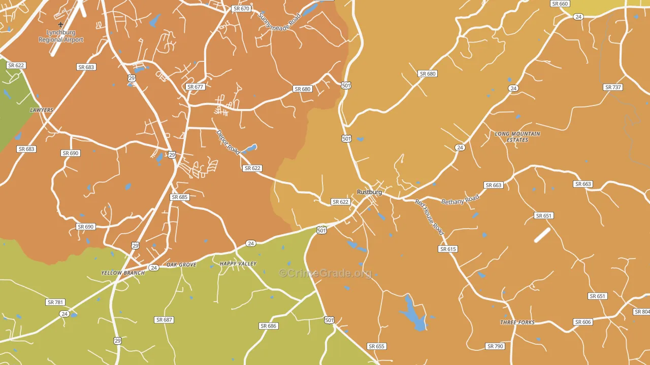 Rustburg, VA Map of Assault Rates