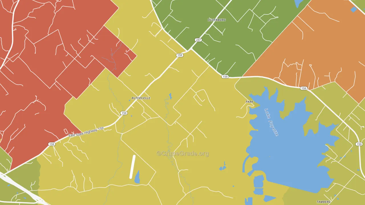 Rutersville, TX Map of Assault Rates
