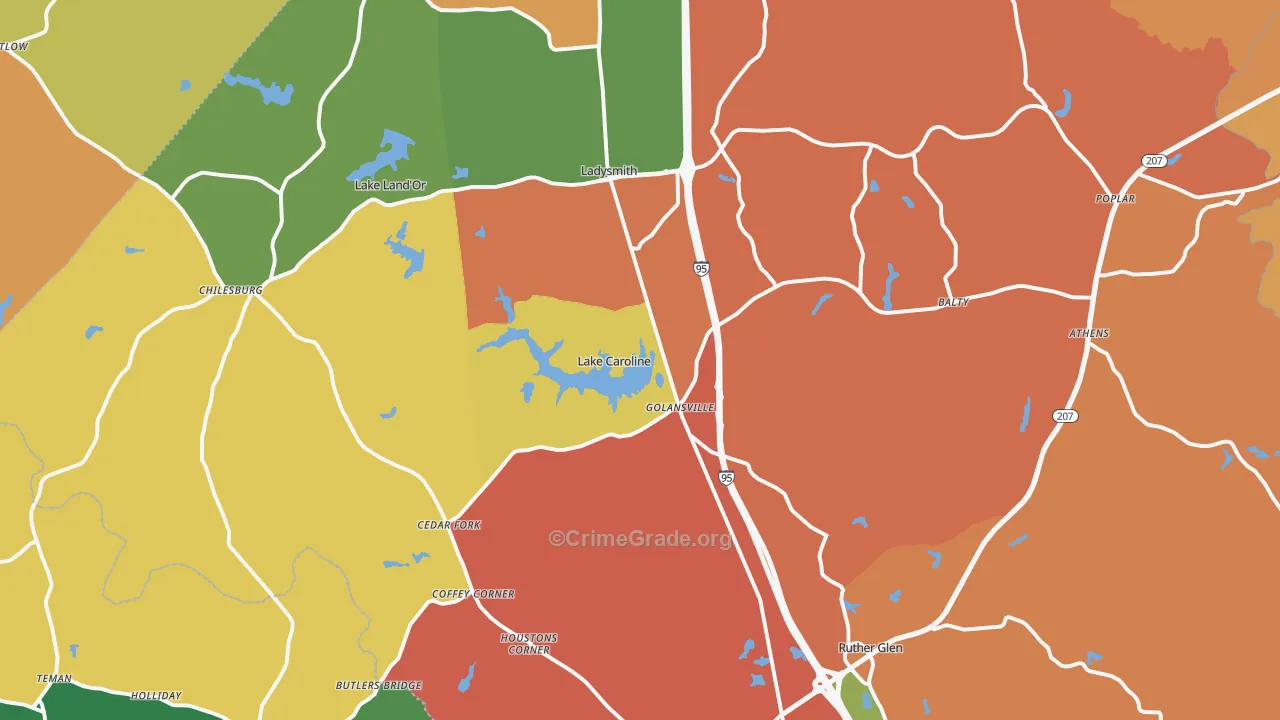 Ruther Glen, VA Map of Assault Rates
